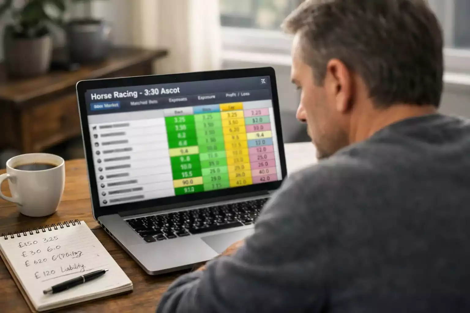 Betfair reduction factor — exchange bettor analysing odds on laptop screen